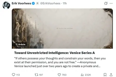 在人工智能隐私问题日益严重的情况下,Venice AI 估值达到 10 亿美元